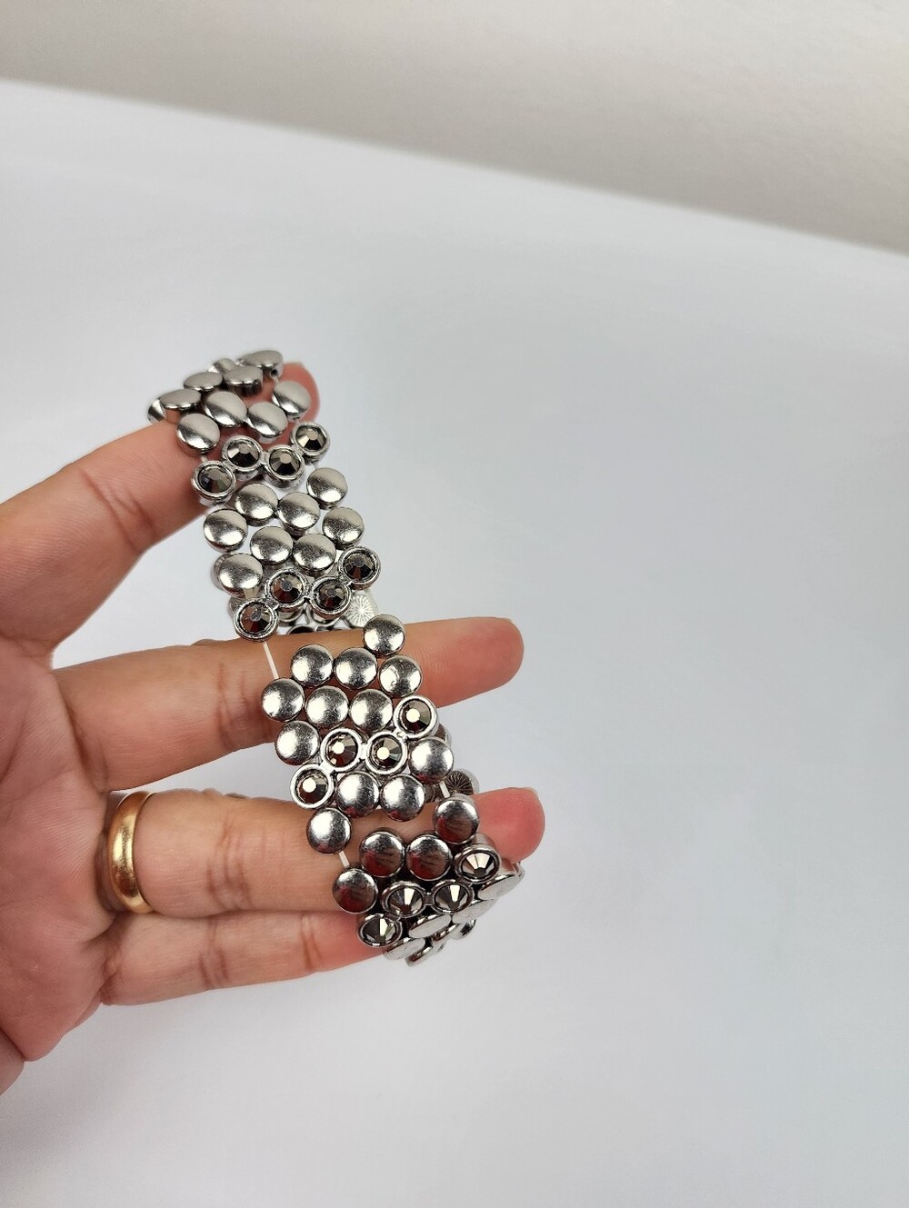 Silver Tone Rhinestones Stretch Bracelet - Women Jewelry - Picture 7 of 10